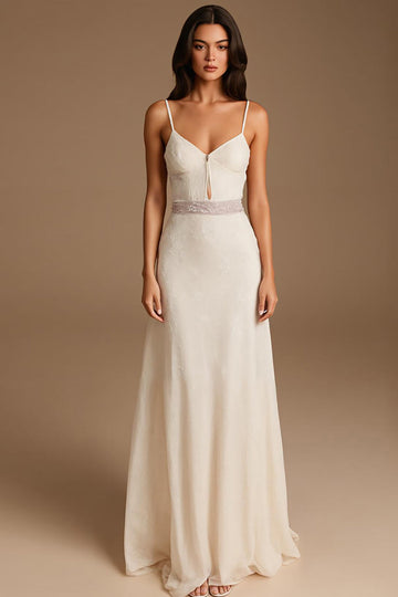 Ivory Spaghetti Straps A Line Formal Dress